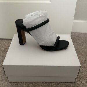 Seven7 Black Double-Strap High Block Heel Mule